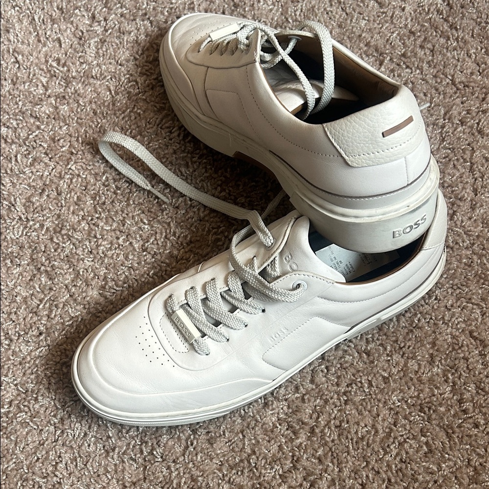 Men’s BOSS White Leather Low-Top Sneakers 10